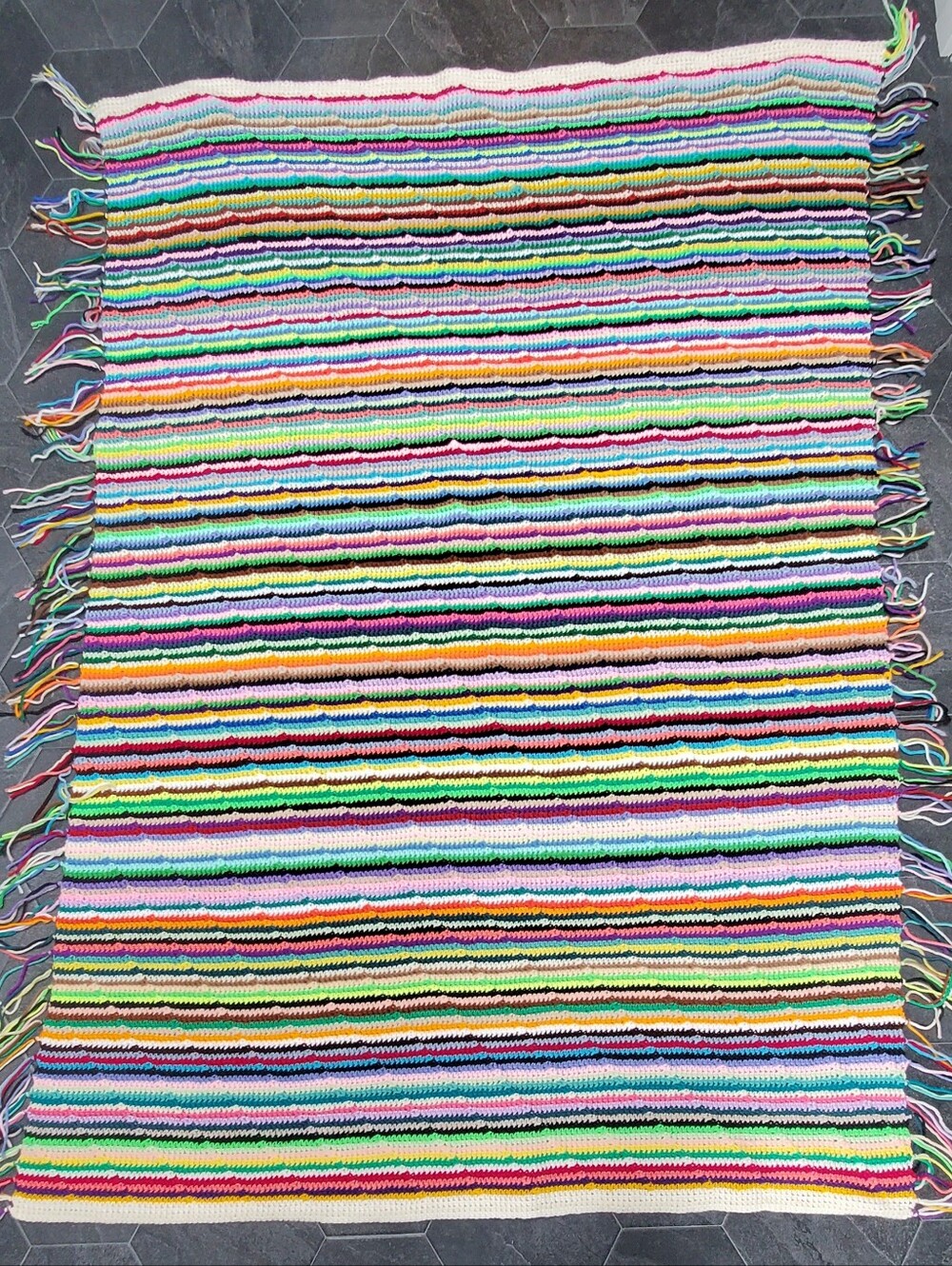 Vintage Rainbow Pride Crochet Knit Blanket 64 X 43 Inches